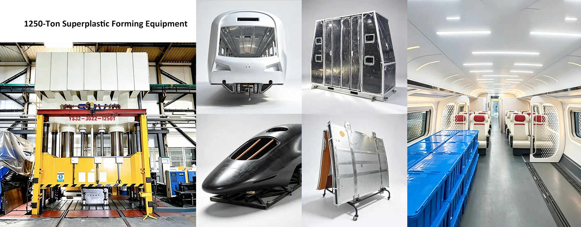 1250-Ton Superplastic Forming Equipment,  
Application in Cabin interior of Composite Material such as  PC alloy and Carbon fiber etc.